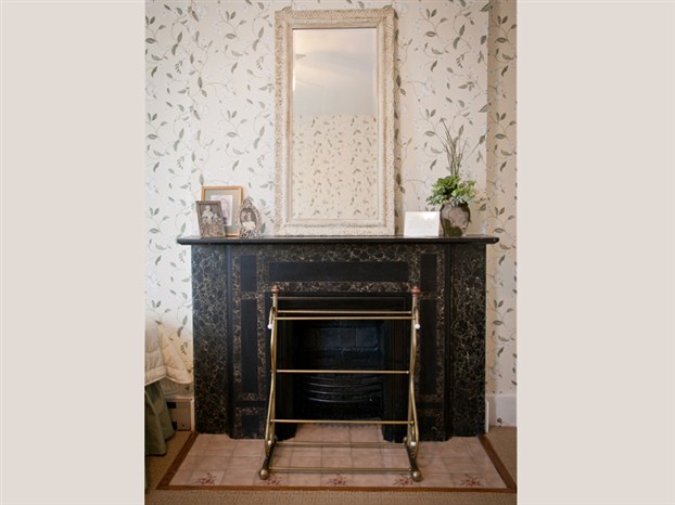 Detail of fireplace in Hinkly Room